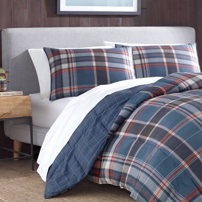 Navy Plaid Microfiber Down Alternative Full Bedspread Set