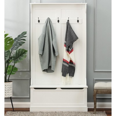 Bright White MDF Hall Tree with Storage Bench and Coat Hooks