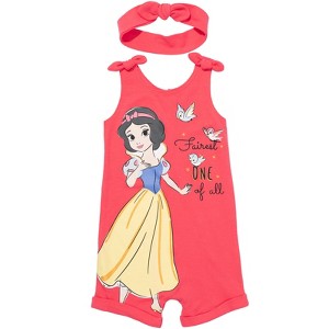 Disney Princess Rapunzel Ariel Belle Jasmine Aurora Baby Girls Snap Romper and Headband Newborn to Toddler - 1 of 4