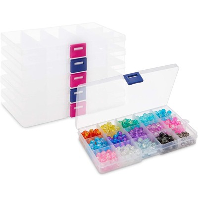 Bright Creations 6 Pack Bead Storage Containers, Jewelry Organizer with Lids, 15 Grid Divider, 6.9x3.9 In