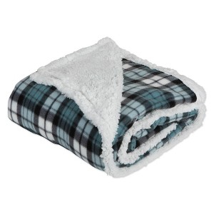 Winter Plaid Sherpa Fleece Blanket Blue - Design Imports