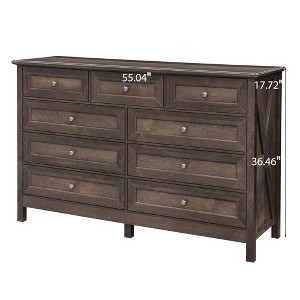 Lyngins Wood Rustic 9-Drawer Dresser With X-shaped Side Supports‌,Chest of Drawers with Silver Handles,Storage Furniture for Bedroom,Living Room - 1 of 4