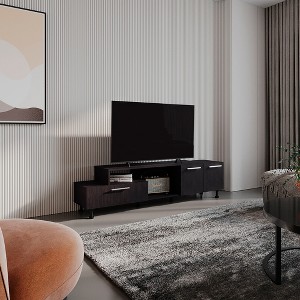69" TV Stand with Pull-Down Door Cabinet, Two Cabinets, Two Shelves, and Cable Management for Living Room and Bedroom - 1 of 4