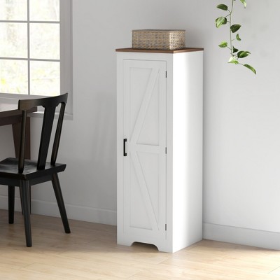 White Farmhouse Storage Cabinet with Adjustable Shelving and Barn Door
