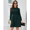 Women's 2025 Long Sleeve Mini Sweater Dress Crewneck Ribbed Knit a Line Pleated Swing Short Dresses - 3 of 4
