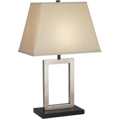 360 Lighting Modern Accent Table Lamp 22.75" High Brushed Steel Open Window Rectangular Linen Shade for Living Room Family Bedroom Bedside