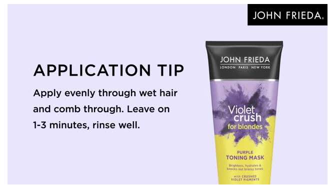 John Frieda Violet Crush for Blondes Toning Mask, Deep Conditioning Treatment and Hair Mask Purple - 6 fl oz, 2 of 13, play video