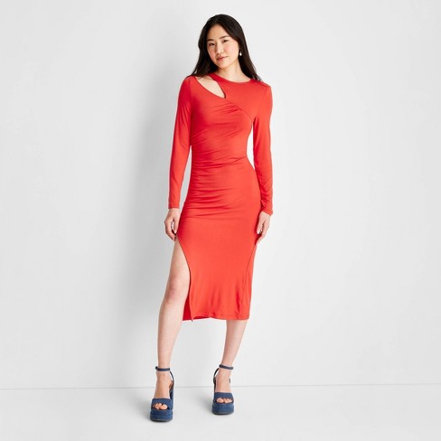 Women's Long Sleeve Cut-out Draped Midi Dress - Future Collective