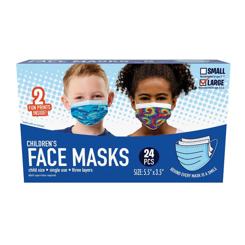 Just Play 3ply Kids Face Mask - L - 24pc, 1 of 7