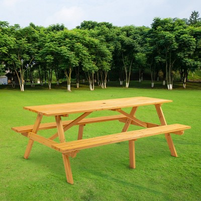 Wooden Picnic Table,Outdoor Camping Dining Table With 2 Seats,2 Built-in Benches,Patio Dining Set -Maison Boucle