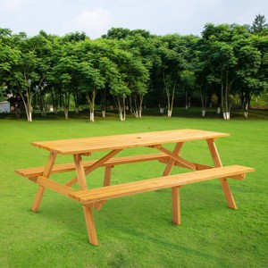 Wooden Picnic Table,Outdoor Camping Dining Table With 2 Seats,2 Built-in Benches,Patio Dining Set -Maison Boucle - 1 of 4