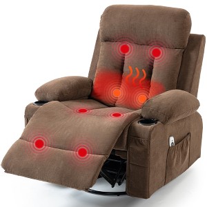Bosmiller Rocker Recliner Chair with Vibration Massage and Heat, 360° Swivel Rocking, Ergonomic Lounge Chair with Side Pocket, Cup Holders - 1 of 4