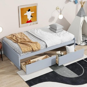 ALEXOUN Twin Size Bed Frame with Storage Drawers -Minimalist Rubber Wood Bed Frame Fits Bedroom,Guest Room,Nursery No Box Spring Needed - 1 of 4