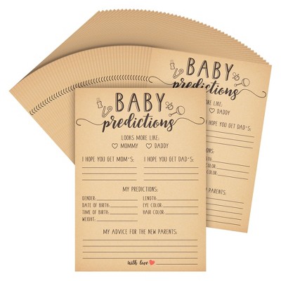 Sparkle and Bash 50-Sheets Baby Shower Prediction and Advice Cards for Parents to Be, Gender Neutral Gender Reveal Games (5x7 in)