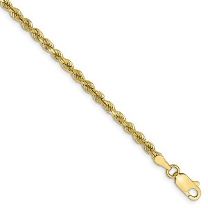 Black Bow Jewelry 2.75mm 10k Yellow Gold Diamond Cut Solid Rope Chain Anklet or Bracelet - 1 of 4