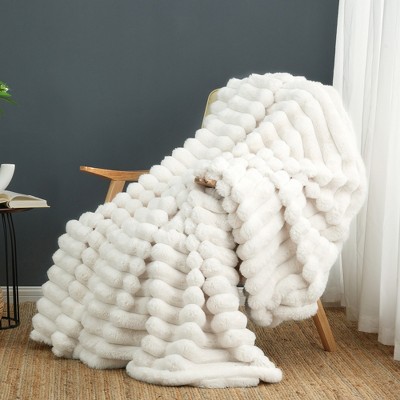 Cozy Bliss Faux Fur Plush Decorative Blanket, Cozy Warm Striped Throw Blanket