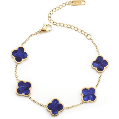 18K Gold Plated Clover Lucky Bracelet for Women White/Black/Red/Green Flower Four Leaf Link Bracelets