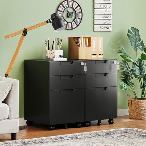 Mlezan 3-Drawer Mobile File Cabinet: Lockable, Under-Desk Metal Storage for Letters/Legal/A4.  Fully Assembled (Except Wheels). - 1 of 4