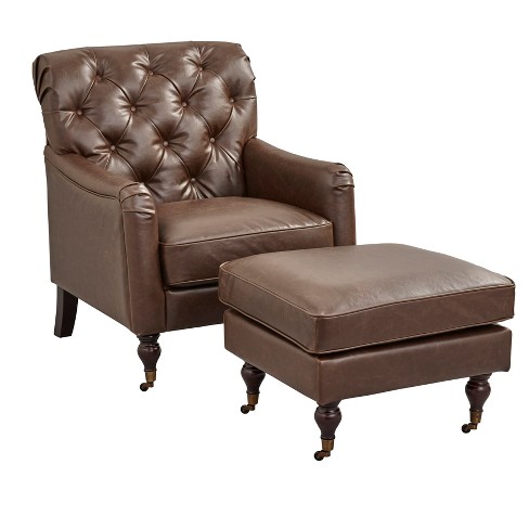 Cognac leather chair online and ottoman