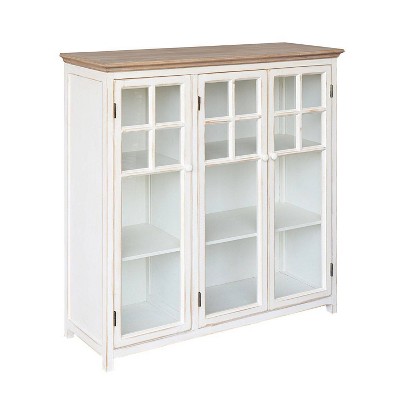 Cream Wood and Glass Freestanding Office Cabinet