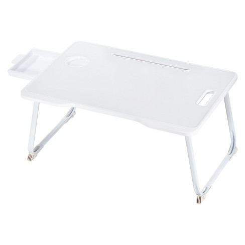 Unique Bargains Laptop Bed Foldable Breakfast Tray Portable Lap Desk with  Storage Drawer Slot Cup Holder for Bed Couch Sofa Floor White