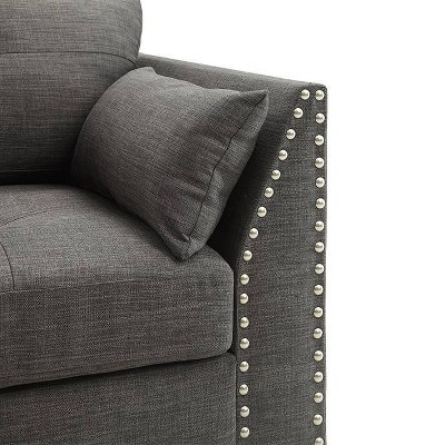 Gray Nailhead Trim Wood Accent Chair with Pillows