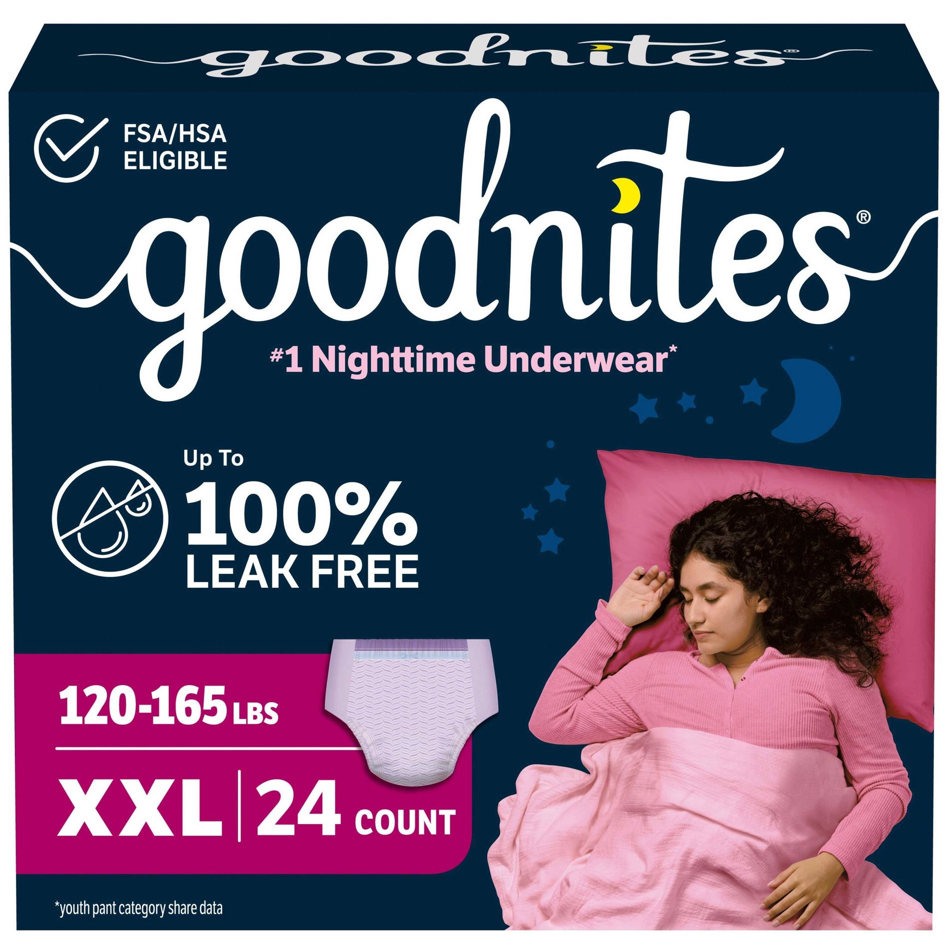 Goodnites Girls' Nighttime Bedwetting Disposable Underwear -Size XXL - 24ct