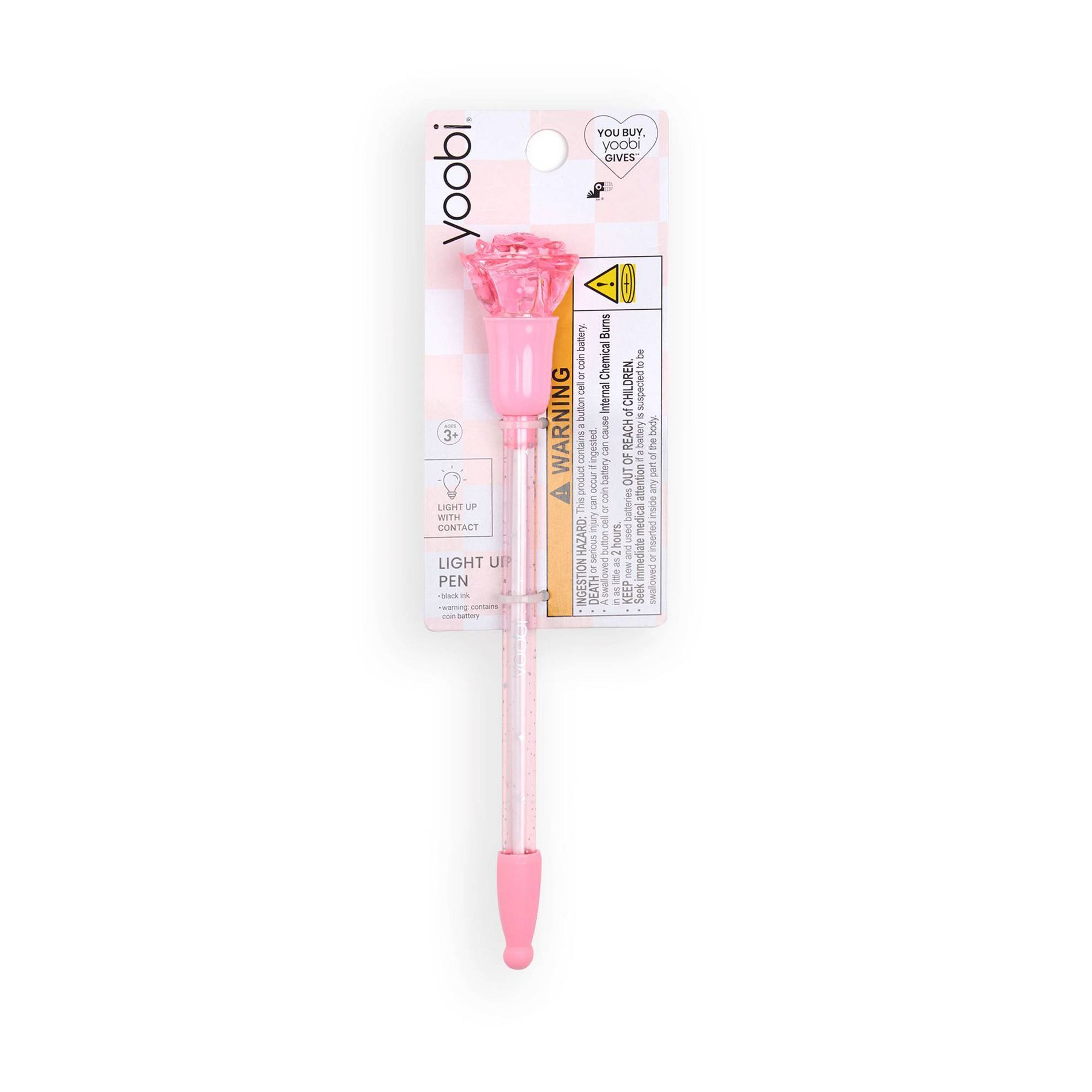 Yoobi Valentine's Day Light Up Ballpoint Pen Pink Rose 1.0mm Black Ink Valentine's Day Gift