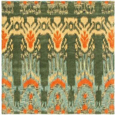 Olive and Gold 6' x 6' Square Hand-Tufted Wool Area Rug