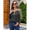 Women's Long Sleeve Waffle Henley Shirts Button Down Round Neck T Shirts Side Splite Color Block Casual Work Blouses - 4 of 4