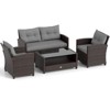 Costway 4 PCS Patio Rattan Furniture Set Glass Table Shelf Sofa Cushion Gray - 2 of 4