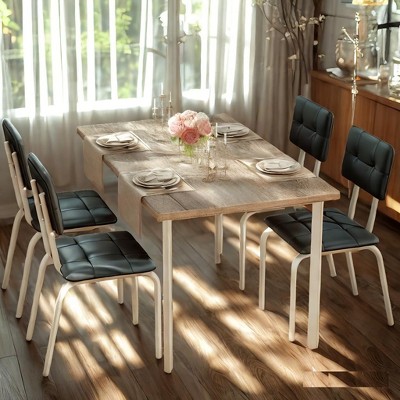 Hooseng Modern Dining Room Table Set for 4 , 5-Piece Kitchen Table with 4 PU Leather Dining Chairs for Breakfast Nook, Small Space