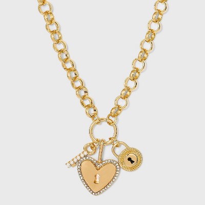 SUGARFIX by BaubleBar Heart Key and Locket Link Chain Pendant Necklace - Gold