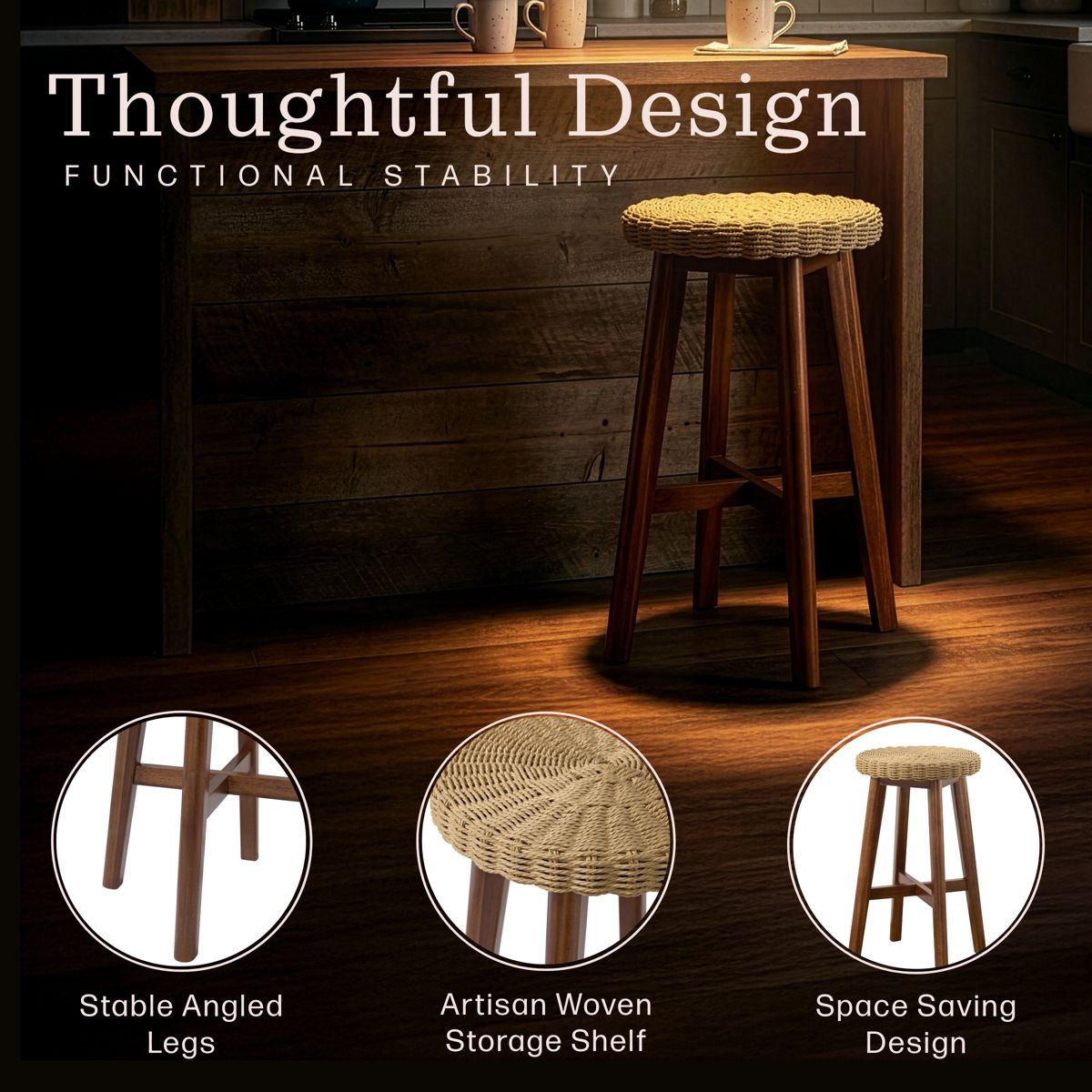 Alaterre Furniture 24in Round Bar Stool, Chestnut - thumbnail 3