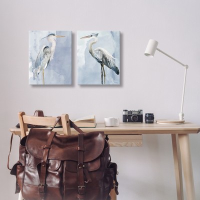 Heron Birds Blue Sky Watercolor Canvas Wall Art Set