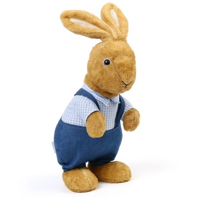 12" Brown Bunny Plush Toys with Denim Outfits, 2 Pack