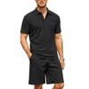 COOFANDY Men's Waffle Knit Polo Shirt and Shorts Set 2 Pieces Outfits Summer Suit Casual Tracksuit with Pockets - 2 of 4