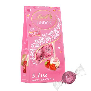 LINDOR, Lindt Valentine's Strawberries and Cream Chocolate Candy Bag - 5.1oz