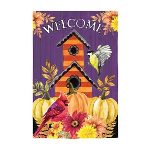 Evergreen Welcome Fall Bird House Moire Garden Flag 12 x 18 Inches Indoor Outdoor Decor - 1 of 4