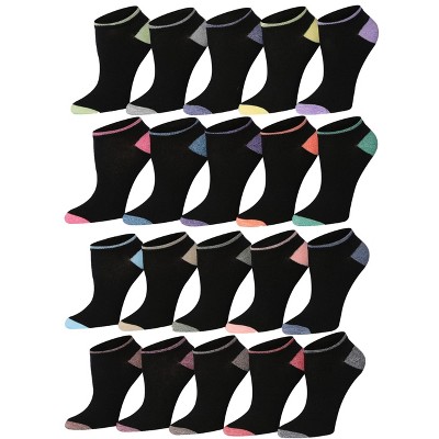 Tipi Toe Women's 20 Pairs Solid Plain Black Toe Heel Colored Design Patterned Low Cut/No Show Socks