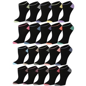 Tipi Toe Women's 20 Pairs Solid Plain Black Toe Heel Colored Design Patterned Low Cut/No Show Socks - 1 of 1