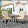 3 Piece Outdoor Wicker Patio Bistro Set, Rattan Conversation Set with Glass Top Coffee Table and Cushioned Chairs, All-Weather Balcony Furniture Set - 2 of 4