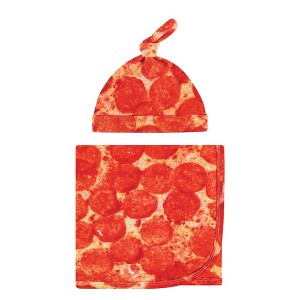 Touched by Nature Unisex Baby Organic Cotton Swaddle Blanket and Headband or Cap, Pizza, One Size - 1 of 3