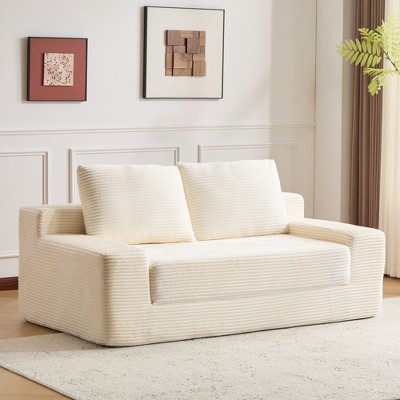PDTEND Corduroy Loveseat Sofa - Reversible Cushion with Pillows, Deep Seat Comfort for Living Room & Bedroom
