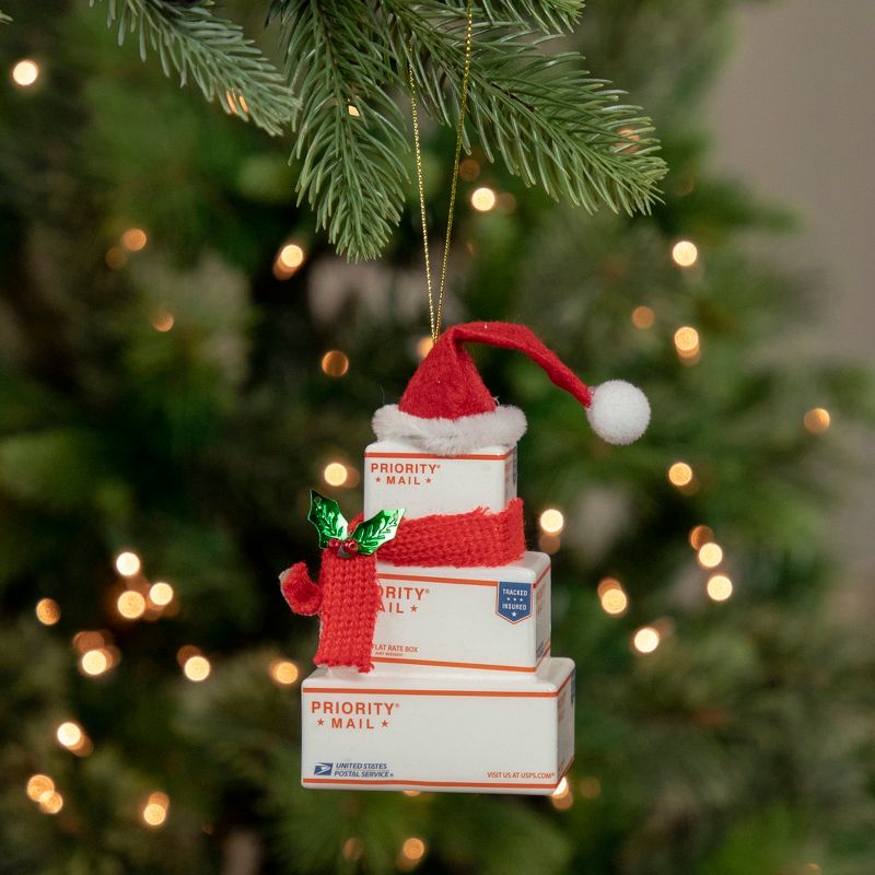 Northlight 4.5" White and Red "USPS Priority Mail" Stacked Packages Santa Hat Christmas Ornament, 2 of 6