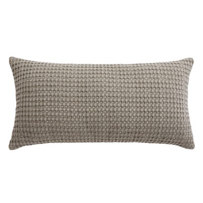 Taupe Waffle Textured Cotton Lumbar Pillow 12x24
