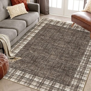 Washable Area Rug 5x7 Plaid Rugs for Living Room Non Slip Throw Rugs Checkered Soft Rug Low Pile Thin Rug Indoor Floor Carpet for Bedroom Home Decor - 1 of 4