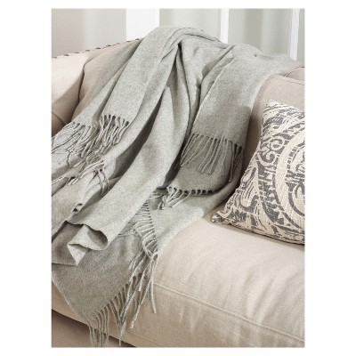 Gray Wool Fringe Reversible Throw Blanket