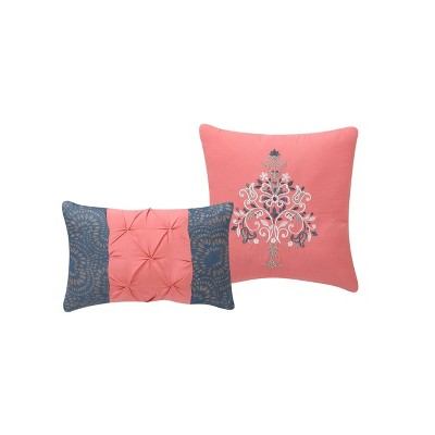 Coral and Blue Reversible Microfiber King Quilt Set