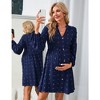 Maternity Swiss Dot Dress V Neck Long Sleeve Button Down Mini Dress Baby Shower Photoshoot with Pockets - 2 of 4